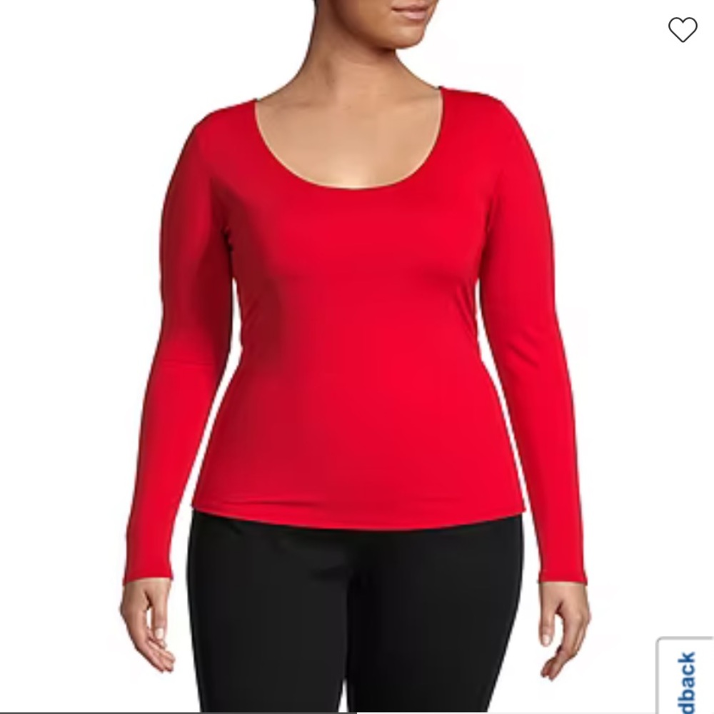 Worthington Womens Plus Scoop Neck Red Long Sleeve T-Shirt